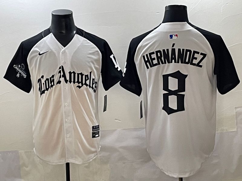 Men 2025 Los Angeles Dodgers #8 Hernandez White black Five generations Joint Name Nike MLB Jersey style 5266